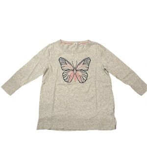 GAP Gray and Pink Butterfly Long Sleeve Sweater